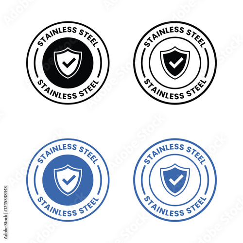 Stainless Steel packaging stamp for product labels. Metal items vector sticker.