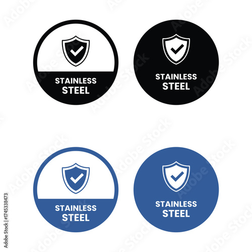 Stainless Steel packaging stamp for product labels. Metal items vector sticker.