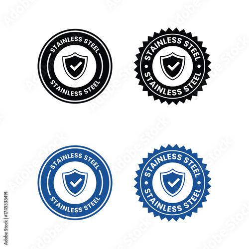 Stainless Steel packaging stamp for product labels. Metal items vector sticker.