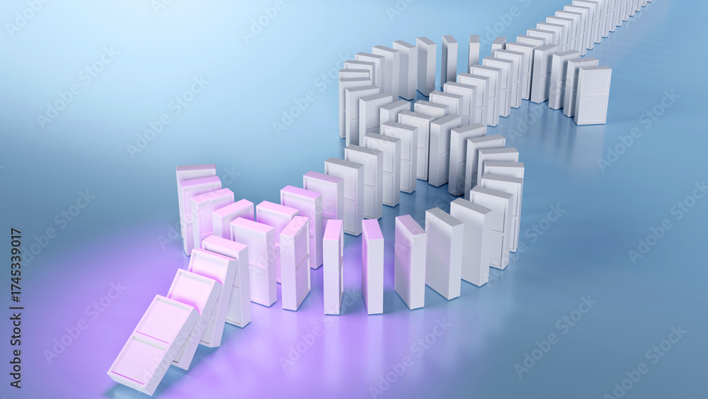 Fototapeta premium 3D rendering of dollar domino effect, financial and banking crisis, Economy and business downfall concept