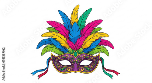 Colorful mardi gras mask with feathers, symbolizing celebration, tradition, and festive spirit of the carnival season