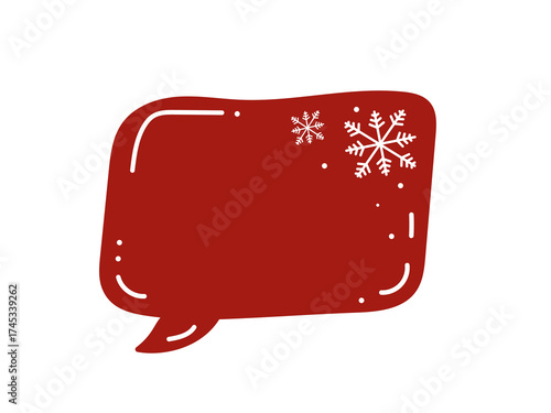 A festive red speech bubble, decorated with delicate snowflakes for warm winter greetings, holiday stories, or merry Christmas cheer.