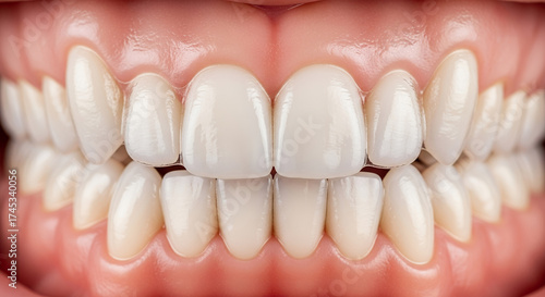 Close up realistic 3D render of human teeth dental health concept showing clean white enamel and gums