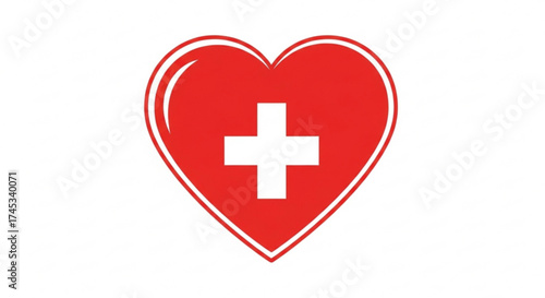 A red heart with a white medical cross inside, , symbolizing love, healthcare, and support in a simple yet powerful design