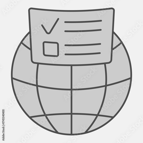 Ballot document and globe isometric icon, democracy day concept. Vector graphics. Planet with voter paper sign and editable stroke, outline style icon for mobile or web design.