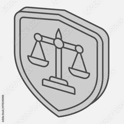 Libra in the shield isometric icon, democracy day concept. Vector graphics. Scale on emblem badge sign and editable stroke, outline style icon for mobile or web design.