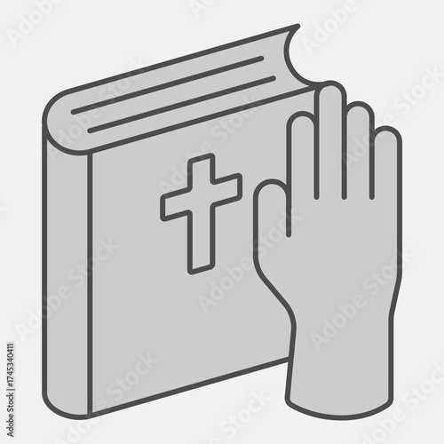 Hand on the Bible isometric icon, oath concept. Vector graphics. Religion book sign and editable stroke, outline style icon for mobile or web design.