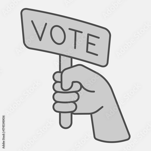 Banner board with word VOTE in hand isometric icon, democracy day concept. Vector graphics. Voter hand sign and editable stroke, outline style icon for mobile or web design.