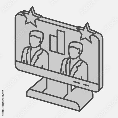Monitor screen with two candidates isometric icon, democracy day concept. Vector graphics. Online elections sign and editable stroke, outline style icon for mobile or web design.