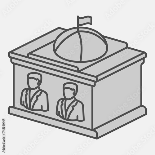 Two candidates in house of congress isometric icon, democracy day concept. Vector graphics. Congress building sign and editable stroke, outline style icon for mobile or web design.
