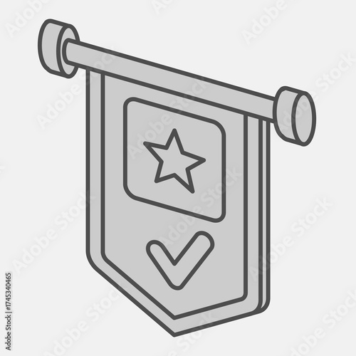 Pennant of consent, approval isometric icon, democracy day concept. Vector graphics. Flag with checkmark sign and editable stroke, outline style icon for mobile or web design.