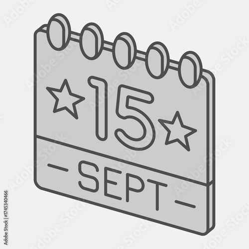 Calendar shows September 15th isometric icon, democracy day concept. Vector graphics. Paper calendar sign and editable stroke, outline style icon for mobile or web design.