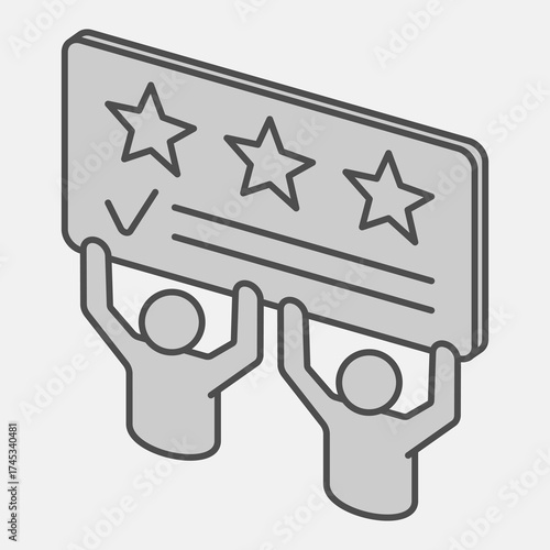Voters hold ballot paper isometric icon, elections concept. Vector graphics. People with banner sign and editable stroke, outline style icon for mobile or web design.