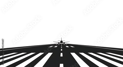 Airplane on Runway - Minimalist Black and White Aviation Illustration.
