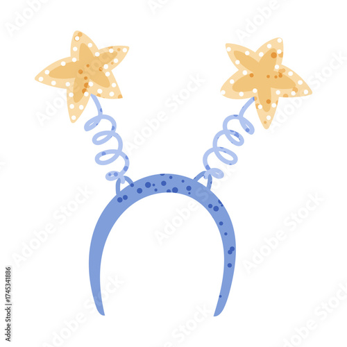 A bezel with stars on a spiral, fan support for Korean K-pop celebrities. A flat color isolated illustration with texture. A trendy concert hat. Support. Youth fashion. Love for South Korea