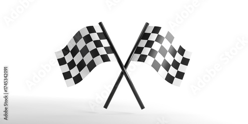 Konstfotografi 3D render of Checkered Racing double flags on white background