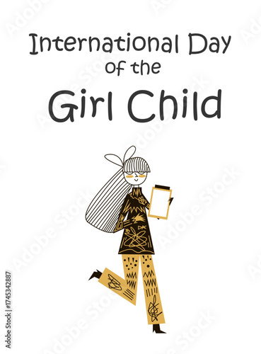 International Day of the Girl Child. October 11. Holiday concept. Template for background, banner, card, poster with text inscription