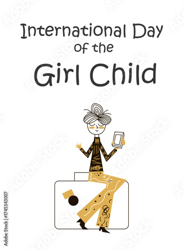 International Day of the Girl Child. October 11. Holiday concept. Template for background, banner, card, poster with text inscription