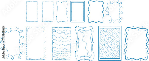 Collection Of Blue Decorative Frames In Various Styles With Artistic Textured Edges On Transparent Backgrounds Perfect For Design Projects