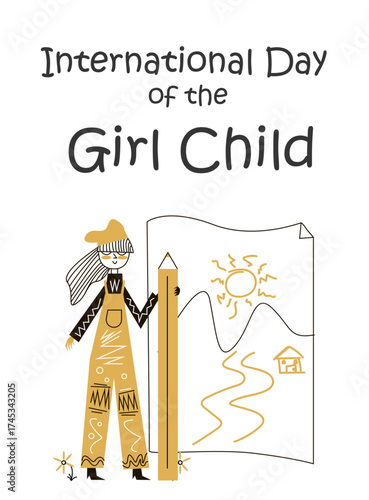 International Day of the Girl Child. October 11. Holiday concept. Template for background, banner, card, poster with text inscription