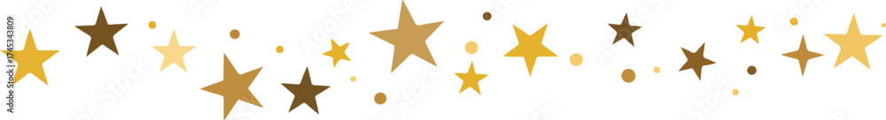 Fototapeta premium Gold stars border. Vector golden star divider and banner decoration on white background – festive celebration design