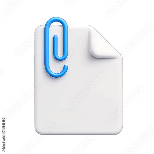 White document with folded corner and blue clip isolated on transparent background highlighting messaging and digital file concept