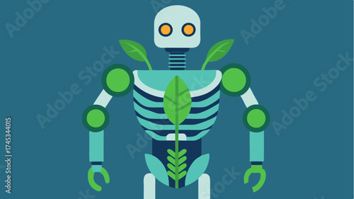 A biomechanical robot with biomechanical features integrating organic materials into its structure highlighting the merger of technology and biology in futuristic design.