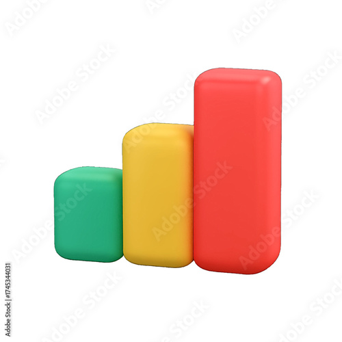 Colorful vertical bar graph with green yellow and red bars isolated on transparent background highlighting analytics and comparison