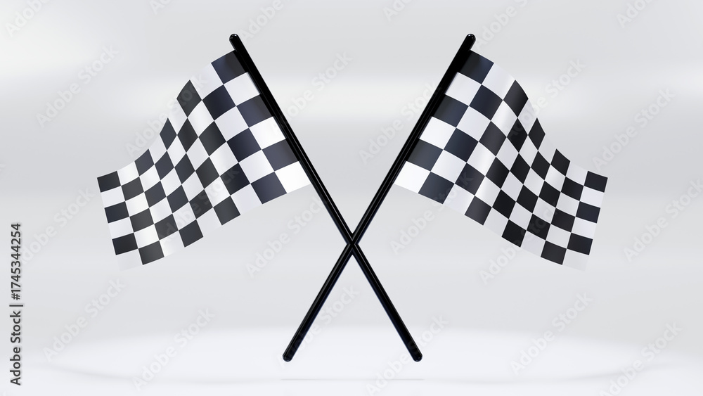 Fototapeta premium 3D rendering of checker crossed flag pair, waving checker flags to crown a champion or the winner of a race on a color background