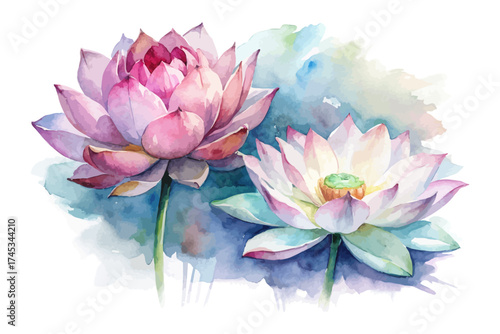 Lotus Flower Watercolor Painting Zen Style vector illustration