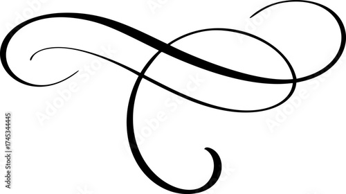 Black vector divider flourish, elegant swirl corner design calligraphy element enhancing visual appeal, adding a touch sophistication of grace