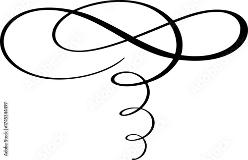 Swirl ornament divider, line vector style flourish. Vintage Filigree calligraphy ornamental curls
