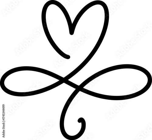 Infinity valentine heart symbol, hand drawn vector black line art depicting eternal love lasting and commitment