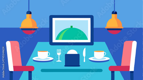A cozy restaurant table setting showcasing a tablet with an interactive menu allowing customers to customize their orders digitally.