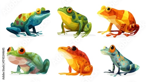 Colorful frog vector set with different poses