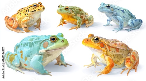 Colorful frog vector set with different poses