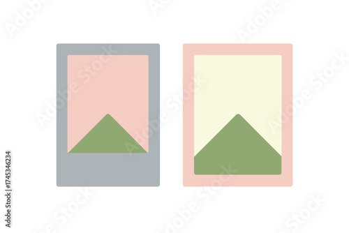 Two abstract instant photo frames with simple mountain shape placeholders