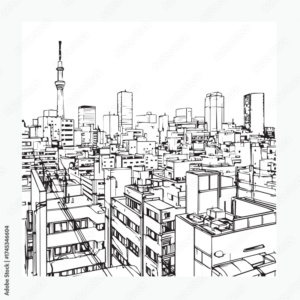 Obraz premium vector sketch of building