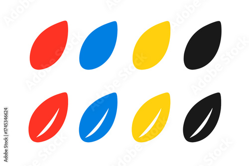 Abstract colorful seed or leaf shapes arranged in neat rows