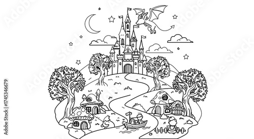 Wallpaper Mural Enchanting fairytale scene, featuring a castle, dragon, and whimsical landscape Torontodigital.ca