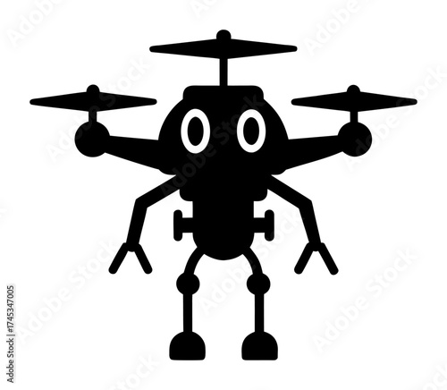 Vector art of a cartoon drone character with rotors, arms, and legs