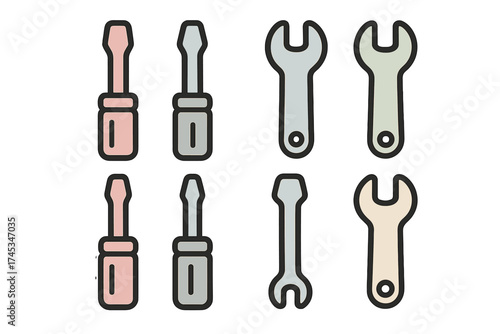 Essential hand tools for repair and maintenance including screwdrivers and wrenches
