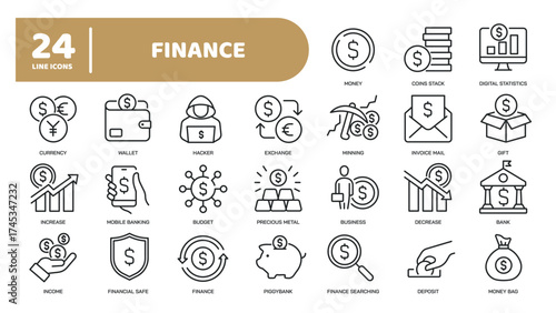 Set of collection line icons related finance, money, payment. Editable stroke. Perfect pixel on transparent background