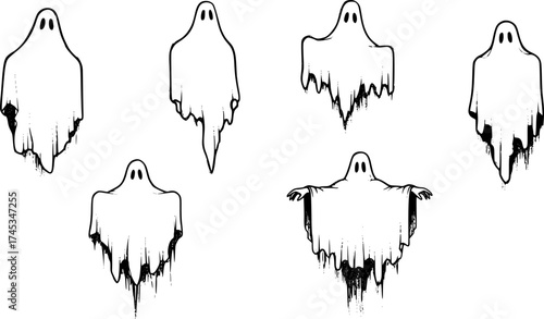 Ghost Vector Set – Spooky Halloween Cartoon Icons.