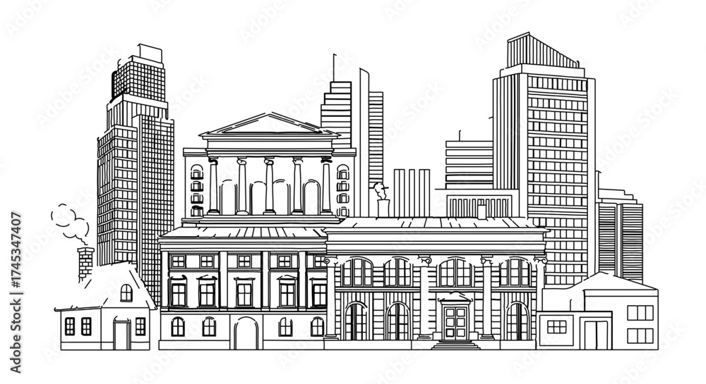 Fototapeta premium City skyline with various buildings, showcasing architectural diversity and urban landscape