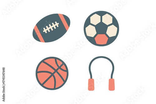 American football, soccer ball, basketball, and jump rope sports equipment set