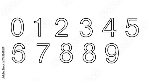 Hand drawn illustration of numbers from zero to nine, in a simple outline style