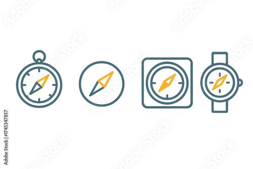 Outline compass designs showing various styles for navigation, exploration, and travel