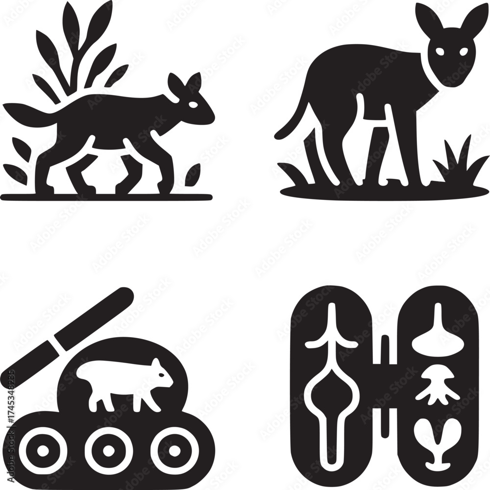 Obraz premium A collage of black and white animal and abstract icons on a white background in a square format