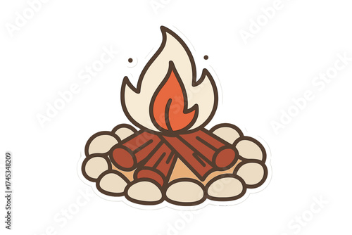 Cozy campfire with burning logs contained by a protective ring of stones